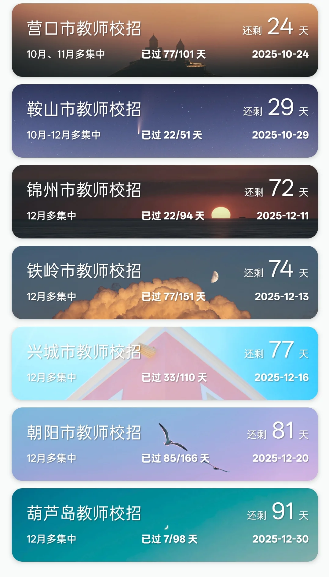 辽宁省校招教师编巡考规划表（10月开始）