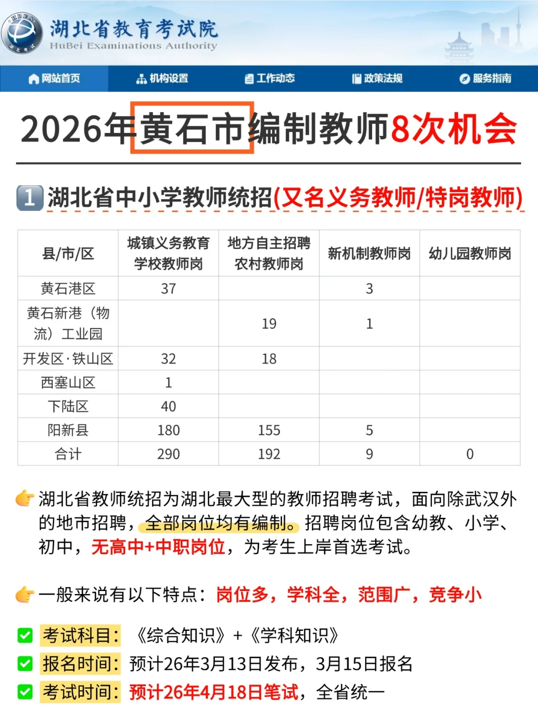2026年黄石编制教师招聘8次机会，码住！