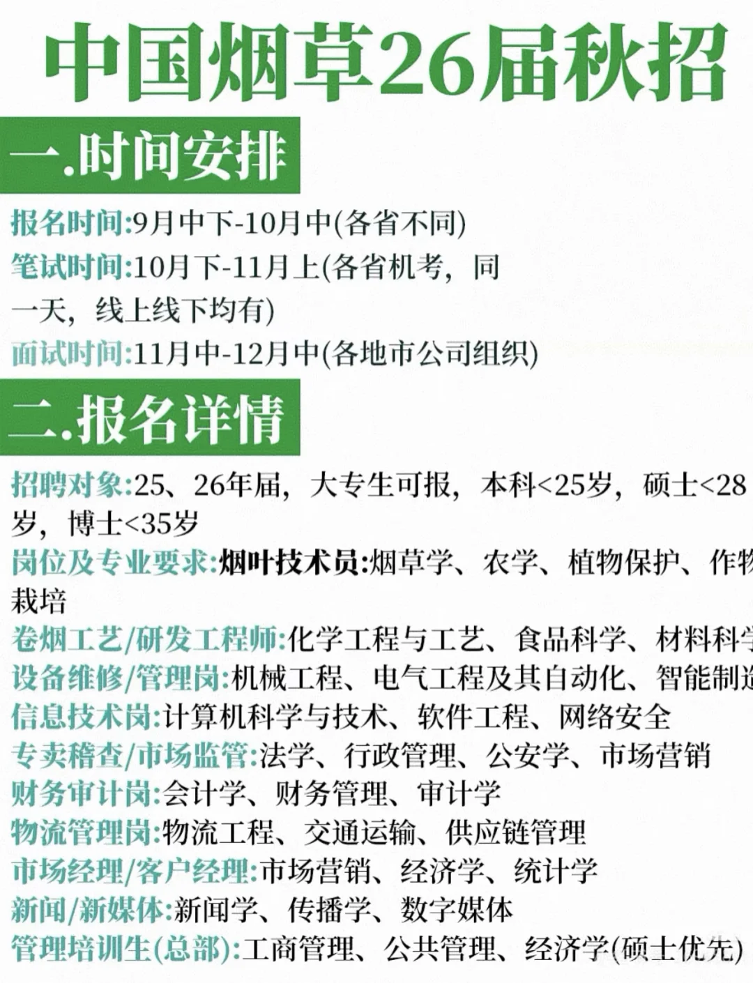 9月开始！中国烟草秋招