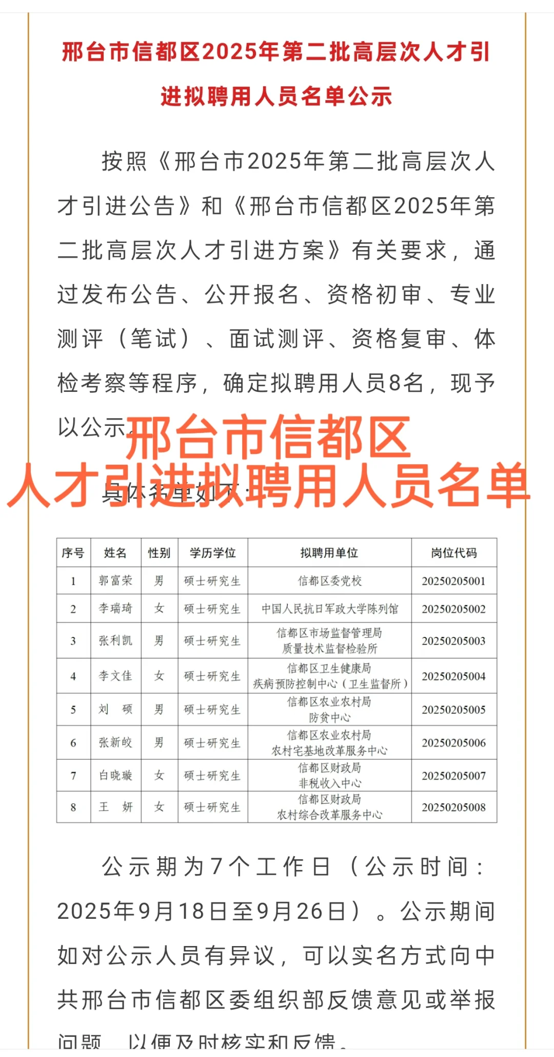 人才引进拟聘用人员公示（1）📢