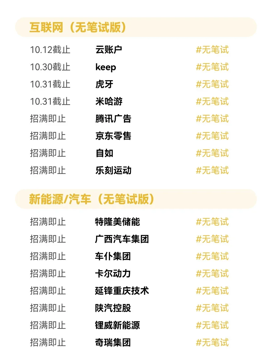 10月秋招免笔试 认准这些投简历！