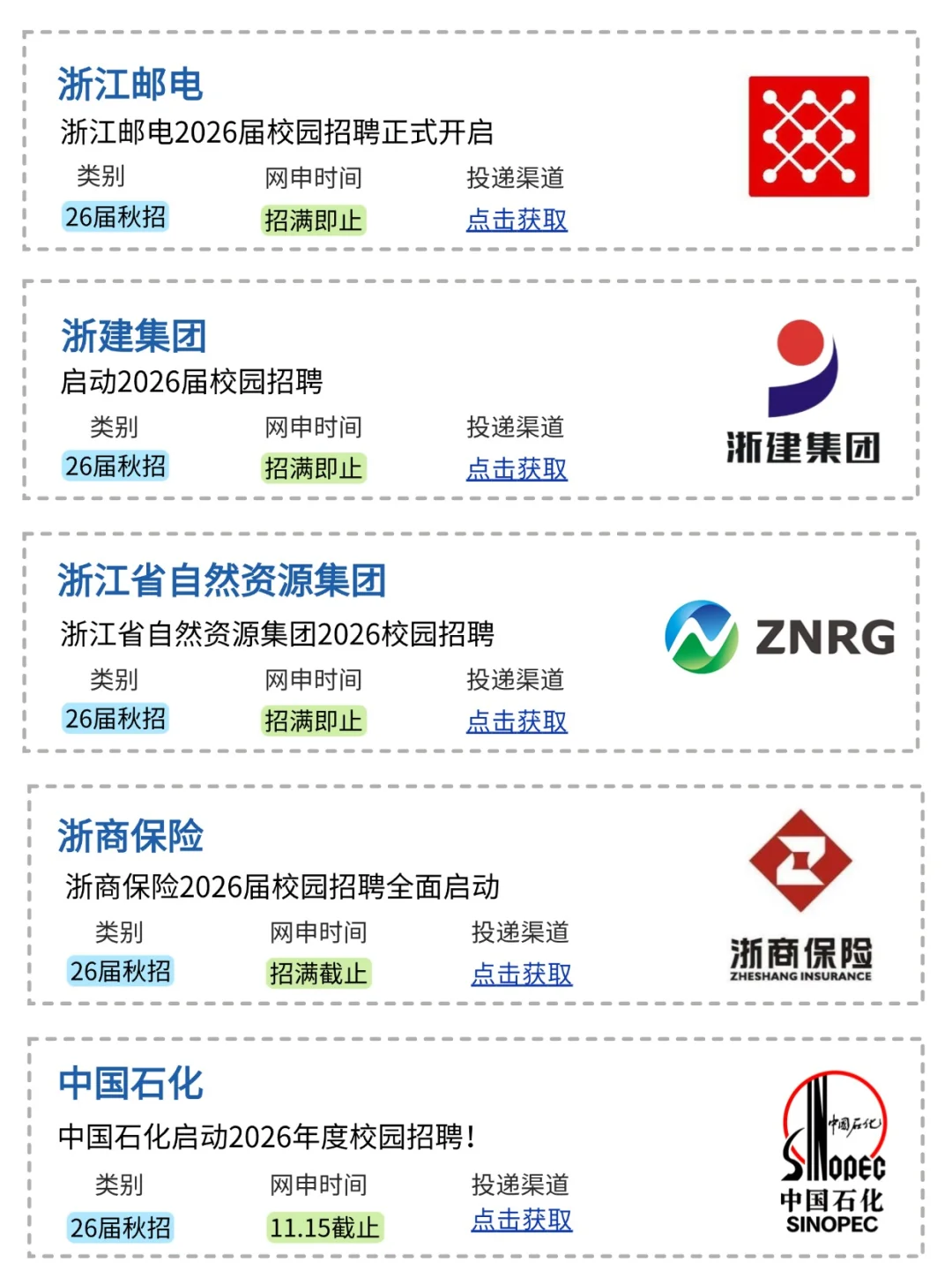 决定了，国企先把这些浙江26秋招投了😋