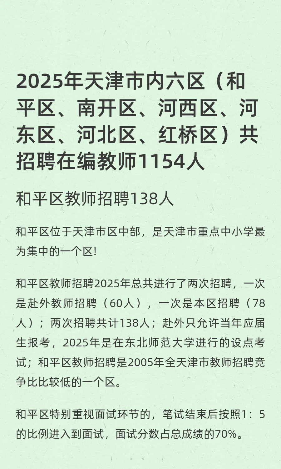 2025年天津市内六区共招聘在编教师1154人