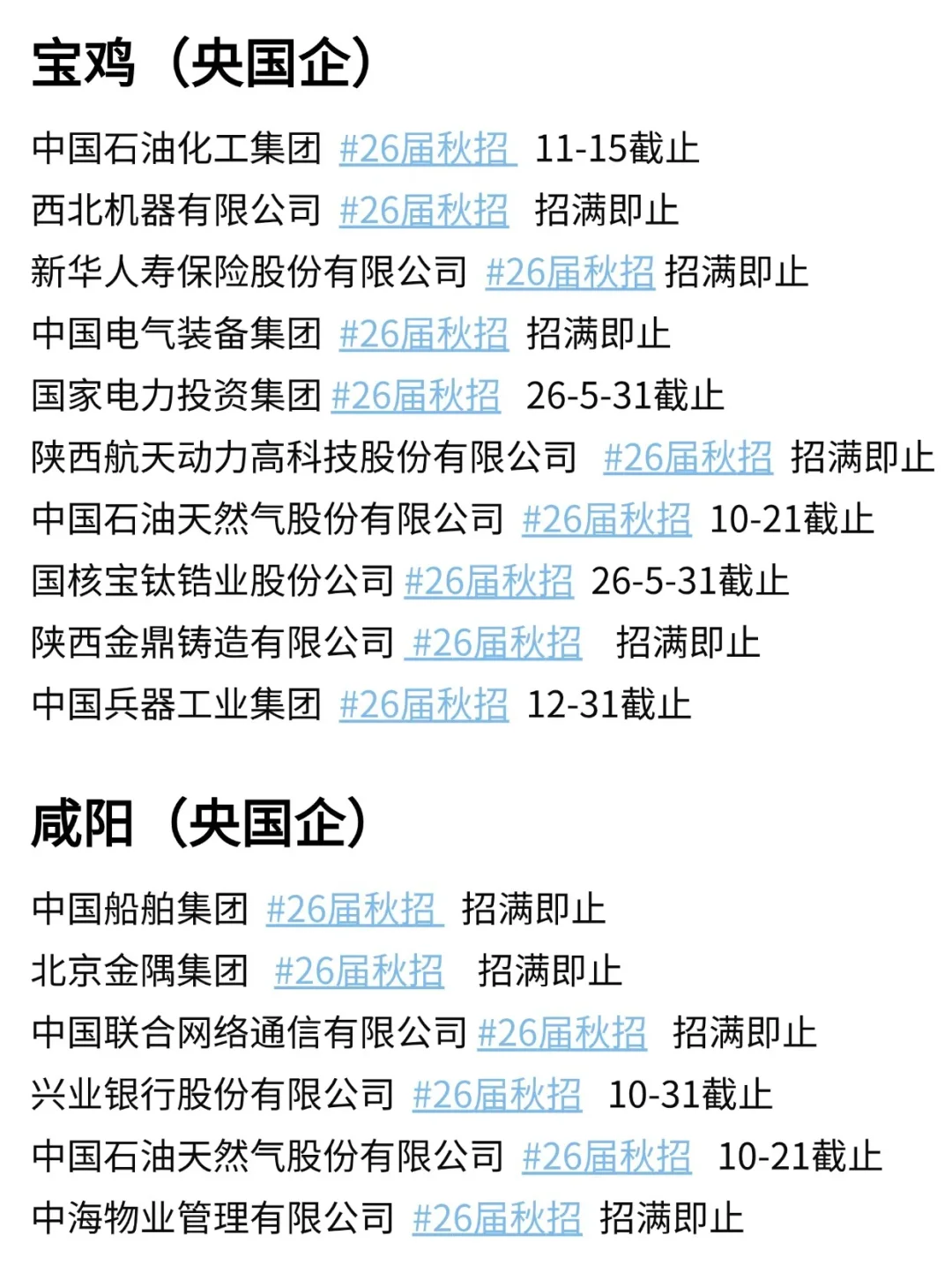 终于把陕西10月新开的校招投完了~