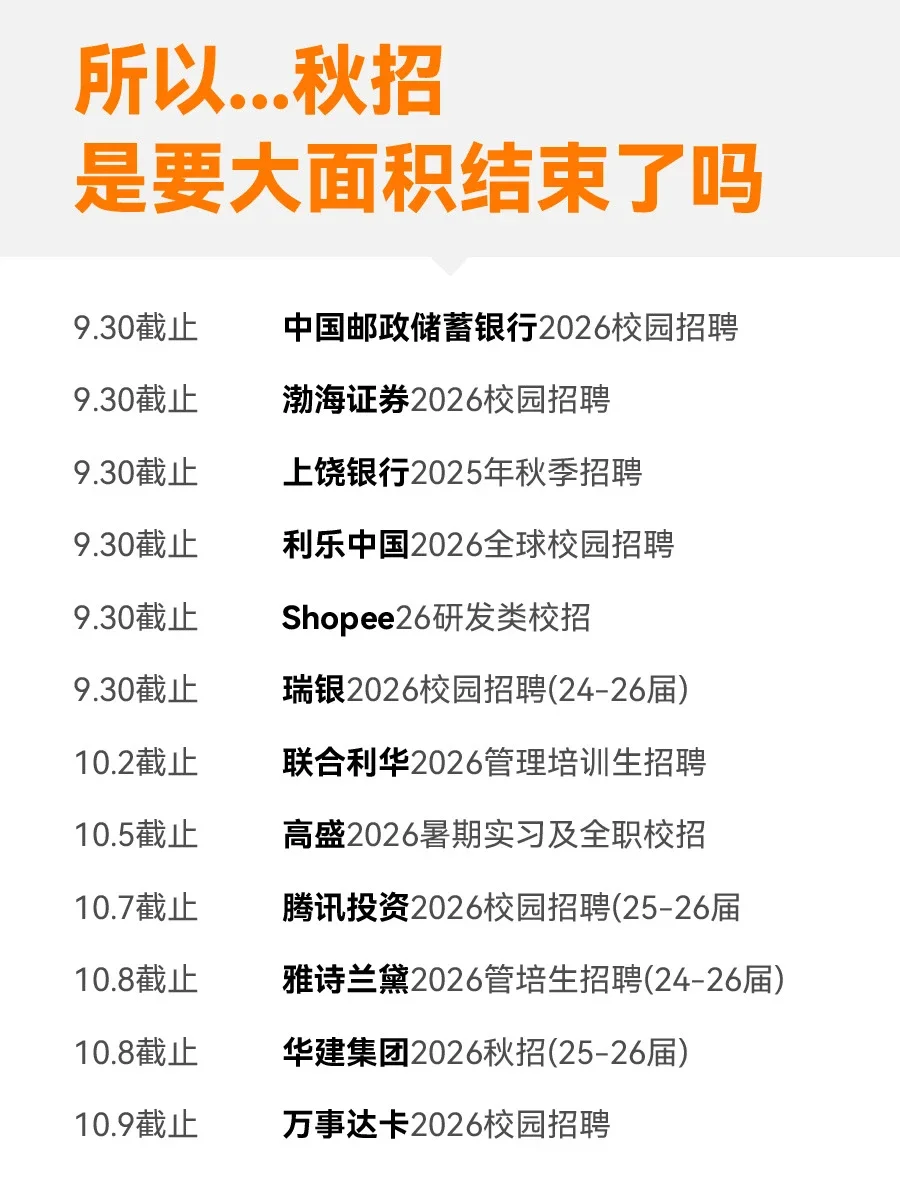 所以…秋招是要大面积结束了吗？？