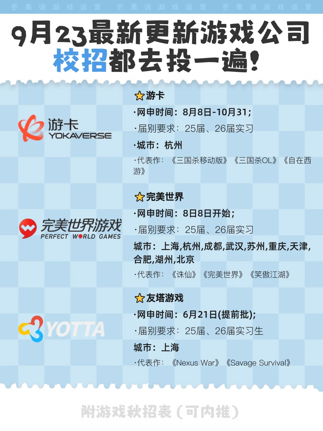 9月23日更新！建议把这些游戏公司都投一遍
