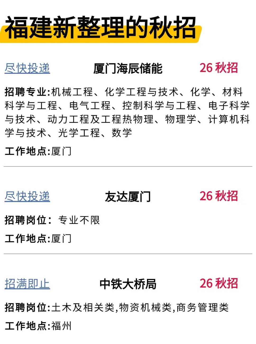 不要小瞧福建的26秋招啊。。