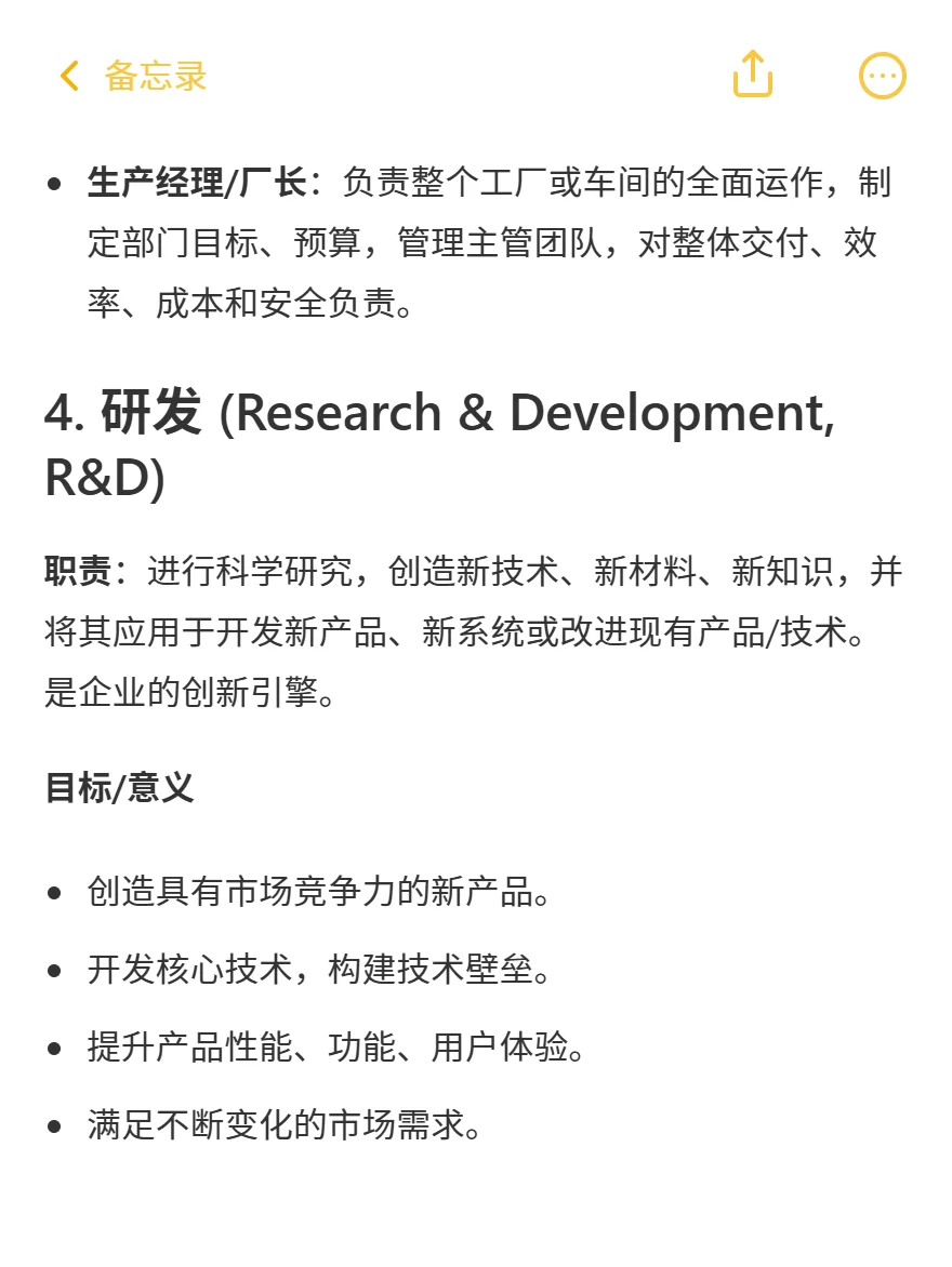 质量、工艺、生产、研发、体系是干什么的？