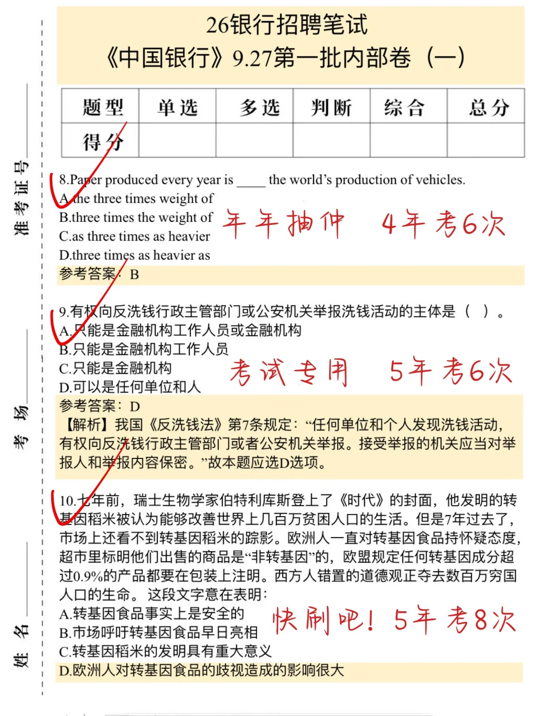这不算泄题吧！中行秋招笔试范围已出，快背