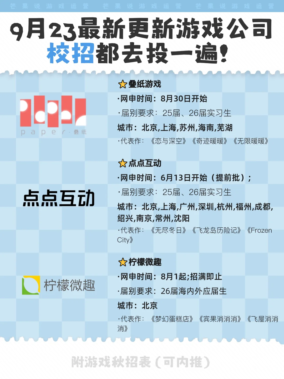 9月23日更新！建议把这些游戏公司都投一遍