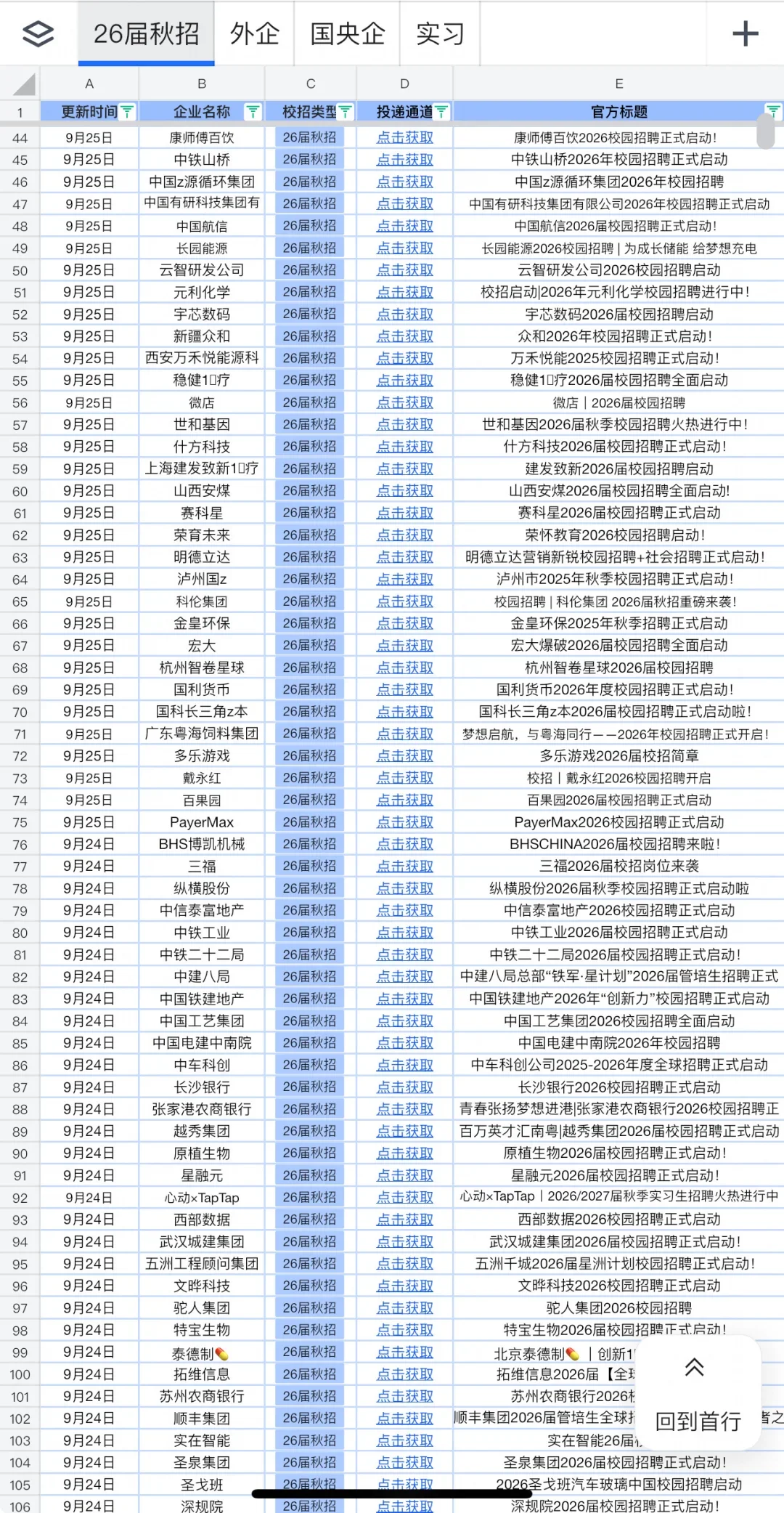 2026届秋招信息汇总（9.25版）