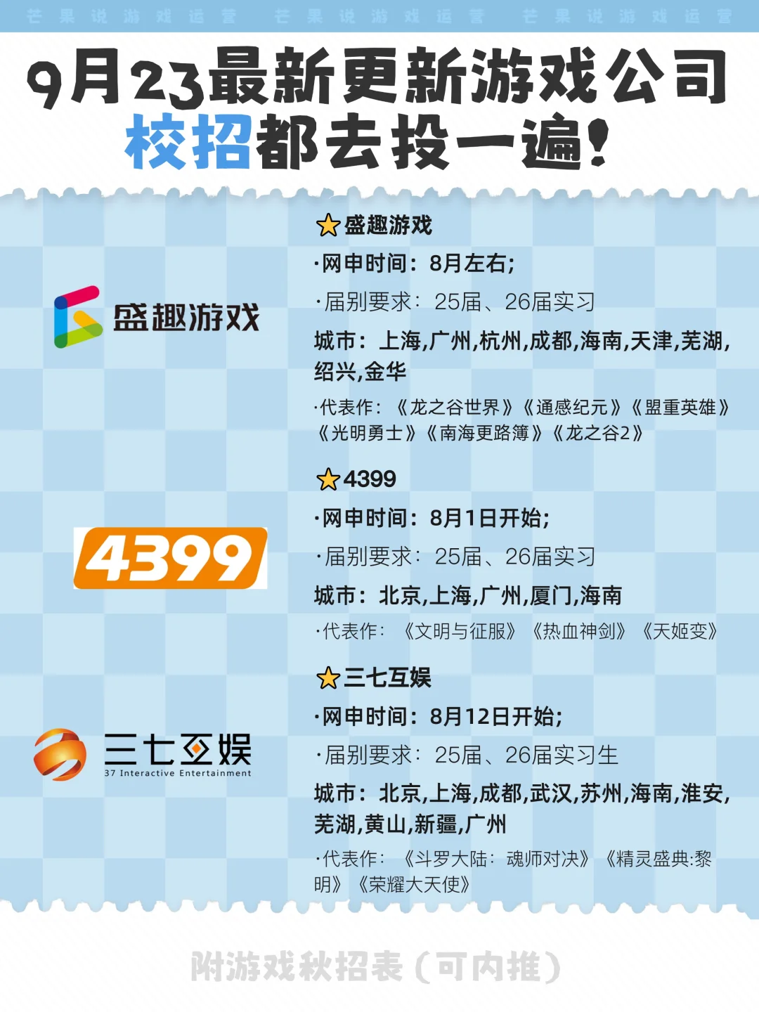 9月23日更新！建议把这些游戏公司都投一遍