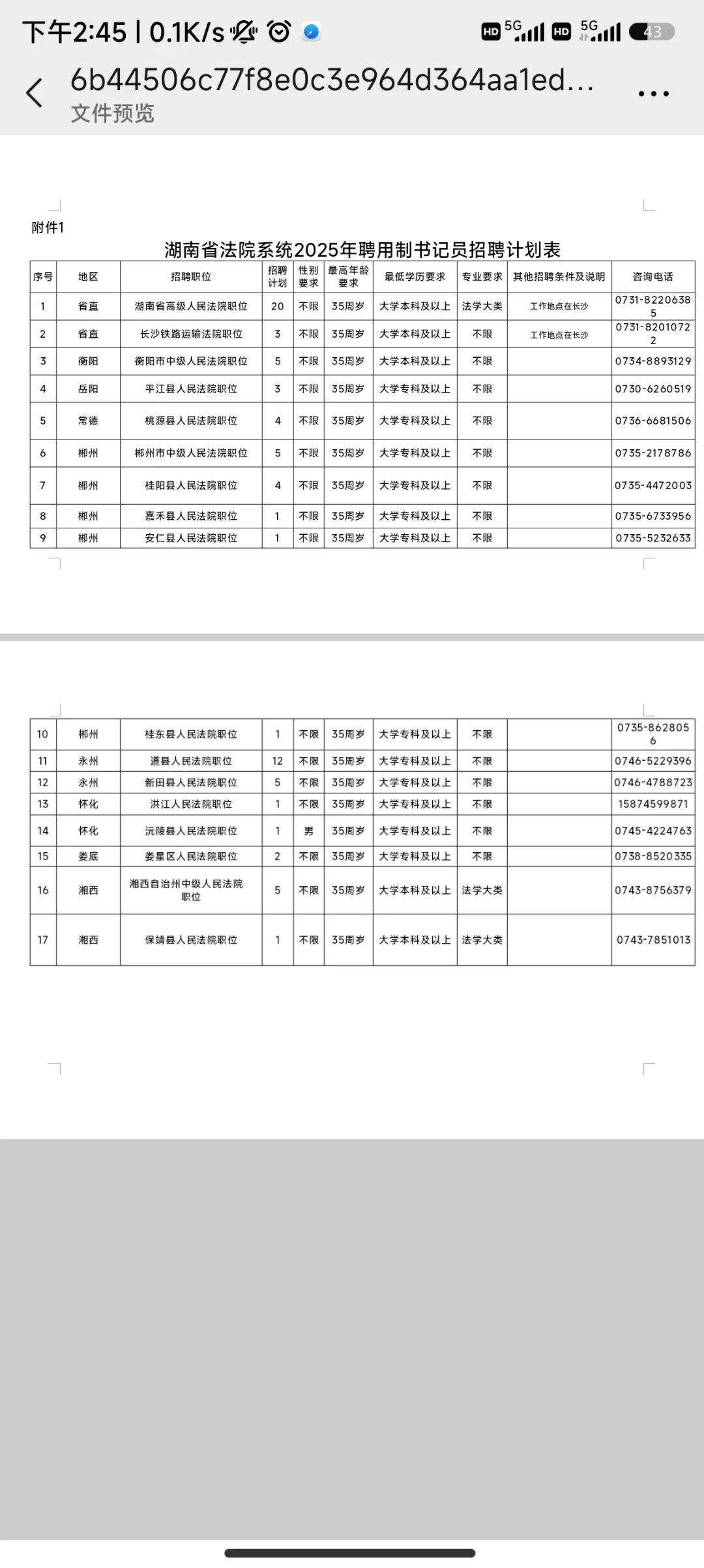 2025年湖南法院系统招聘74名书记员
