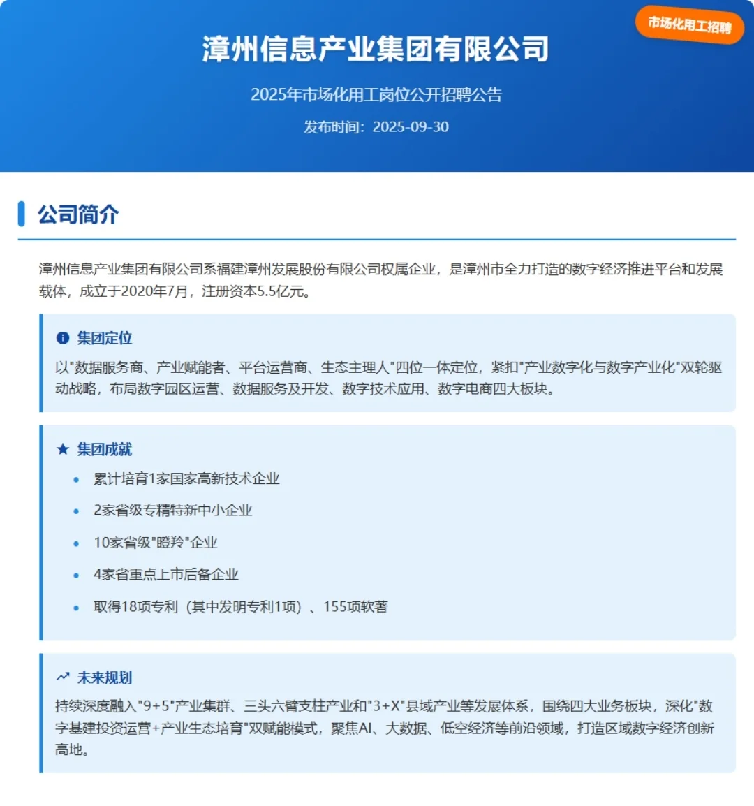 漳州信息产业集团招聘来咯！