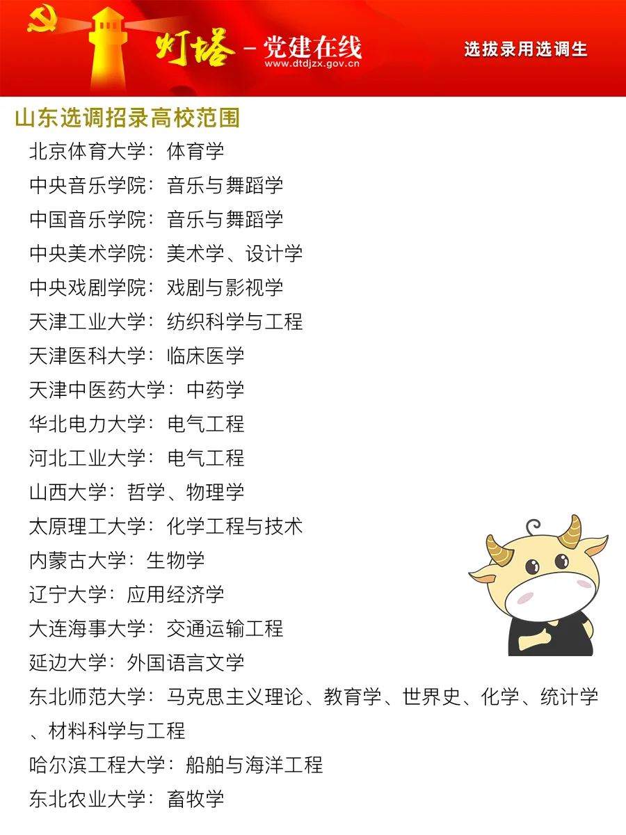 2026山东选调生招录高校范围