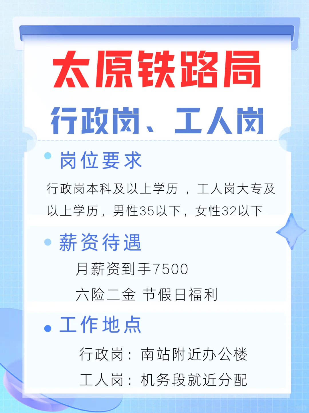 太原铁路局 行政岗 工人岗