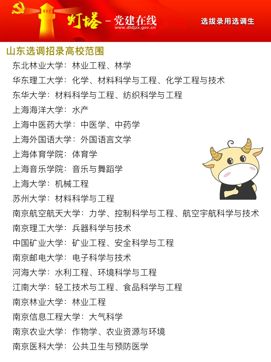 2026山东选调生招录高校范围