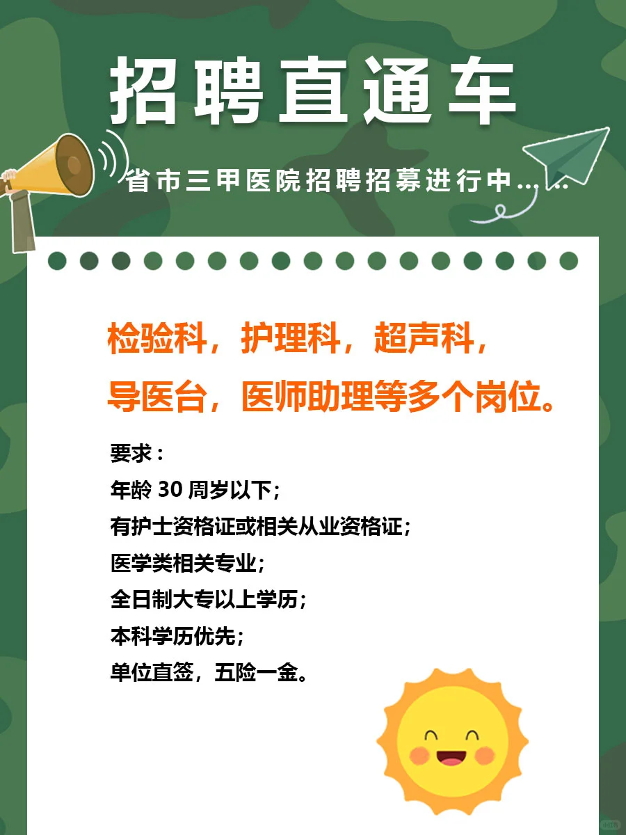 省市三甲医院｜正式岗位招聘
