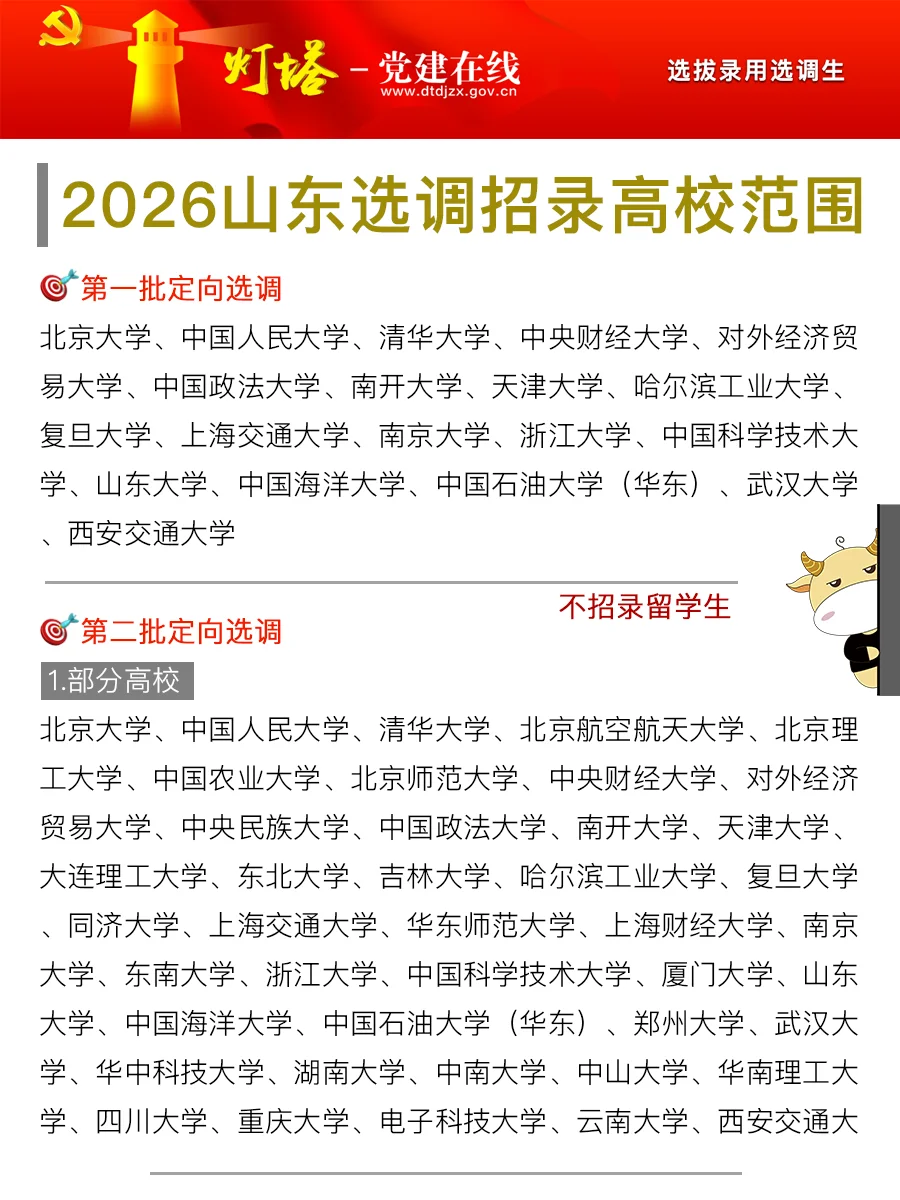 2026山东选调生招录高校范围