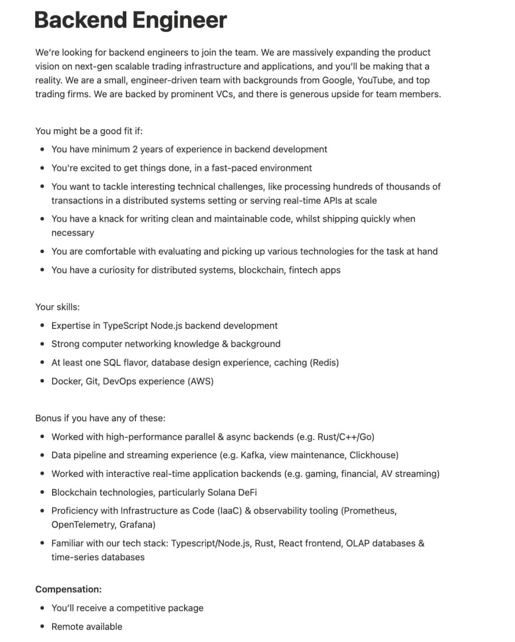 startup招全栈/后端工程师，工资高不加班