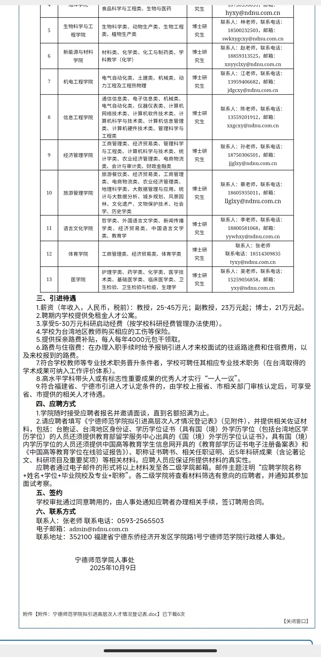 宁德师范学院2025年全职聘用博士，年薪21w+