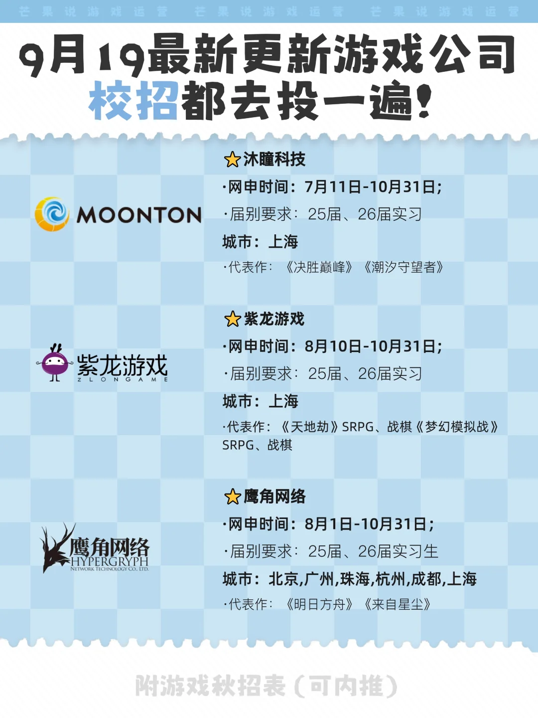 9月19日更新！建议把这些游戏公司都投一遍