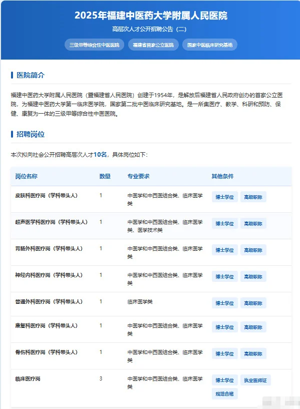 🔥高薪诚聘、福建三甲中医医院招贤纳士～