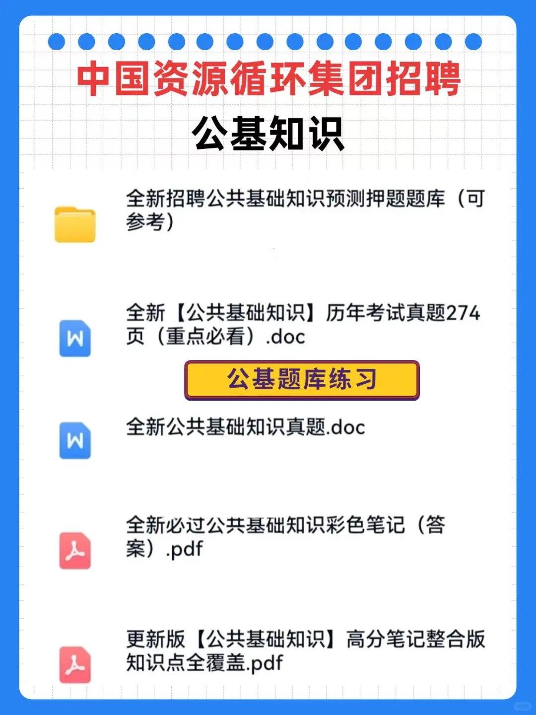 中国资源循环集团笔试，这些资料直接背！
