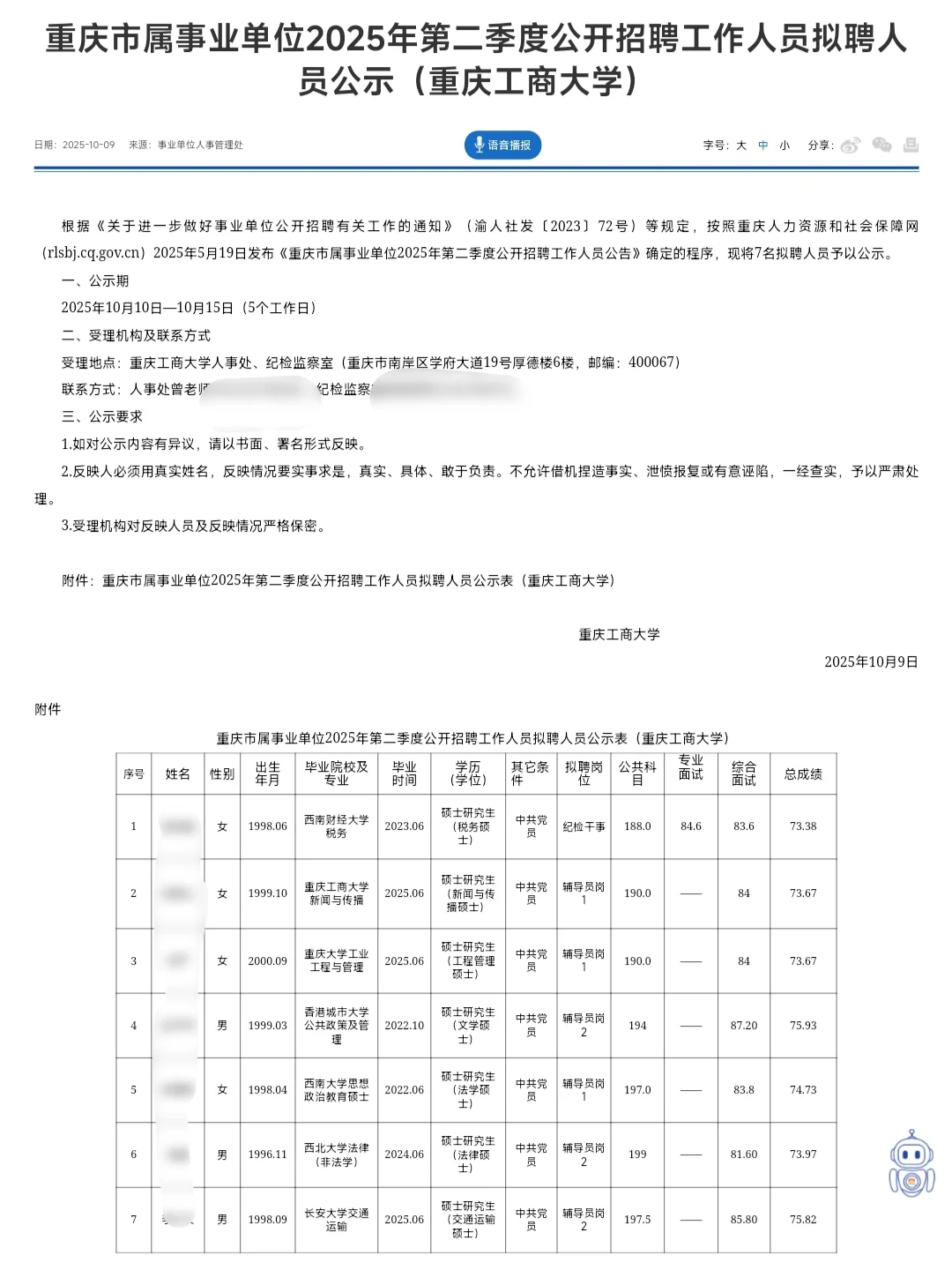 2025重庆工商大学公招拟录用公示