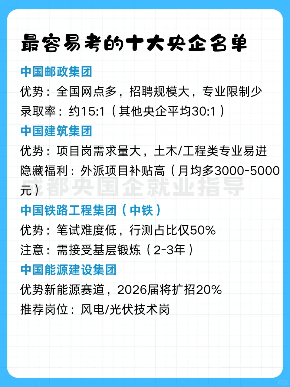 最容易考的十大央国企名单