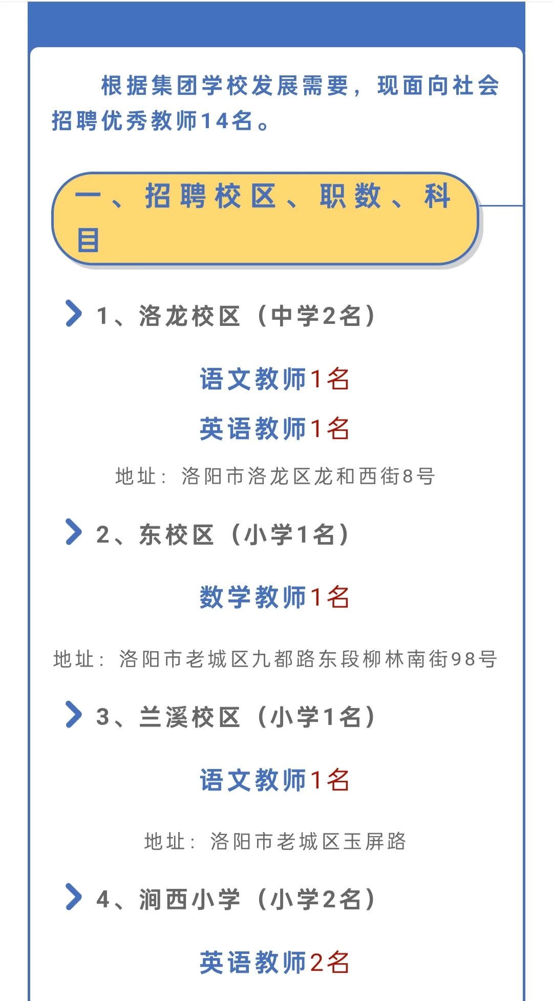 洛阳二外新招教师14人