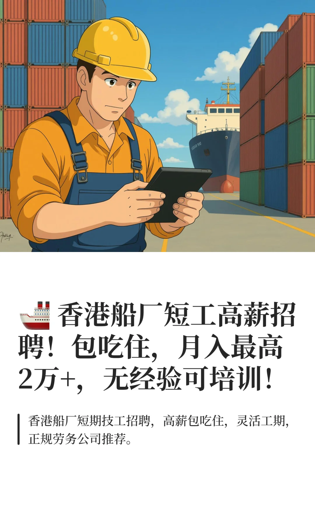 🚢 香港船厂短工高薪招聘！包吃住！！