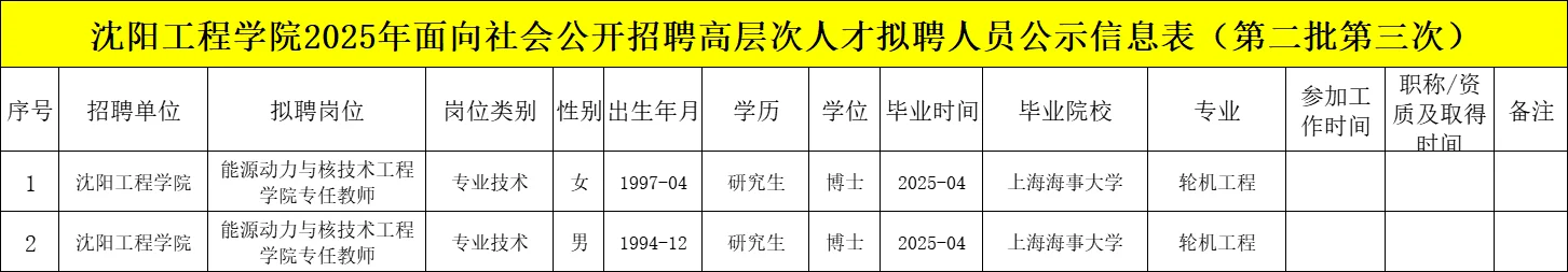 沈阳工程学院2025年面向社会公开招聘高层次