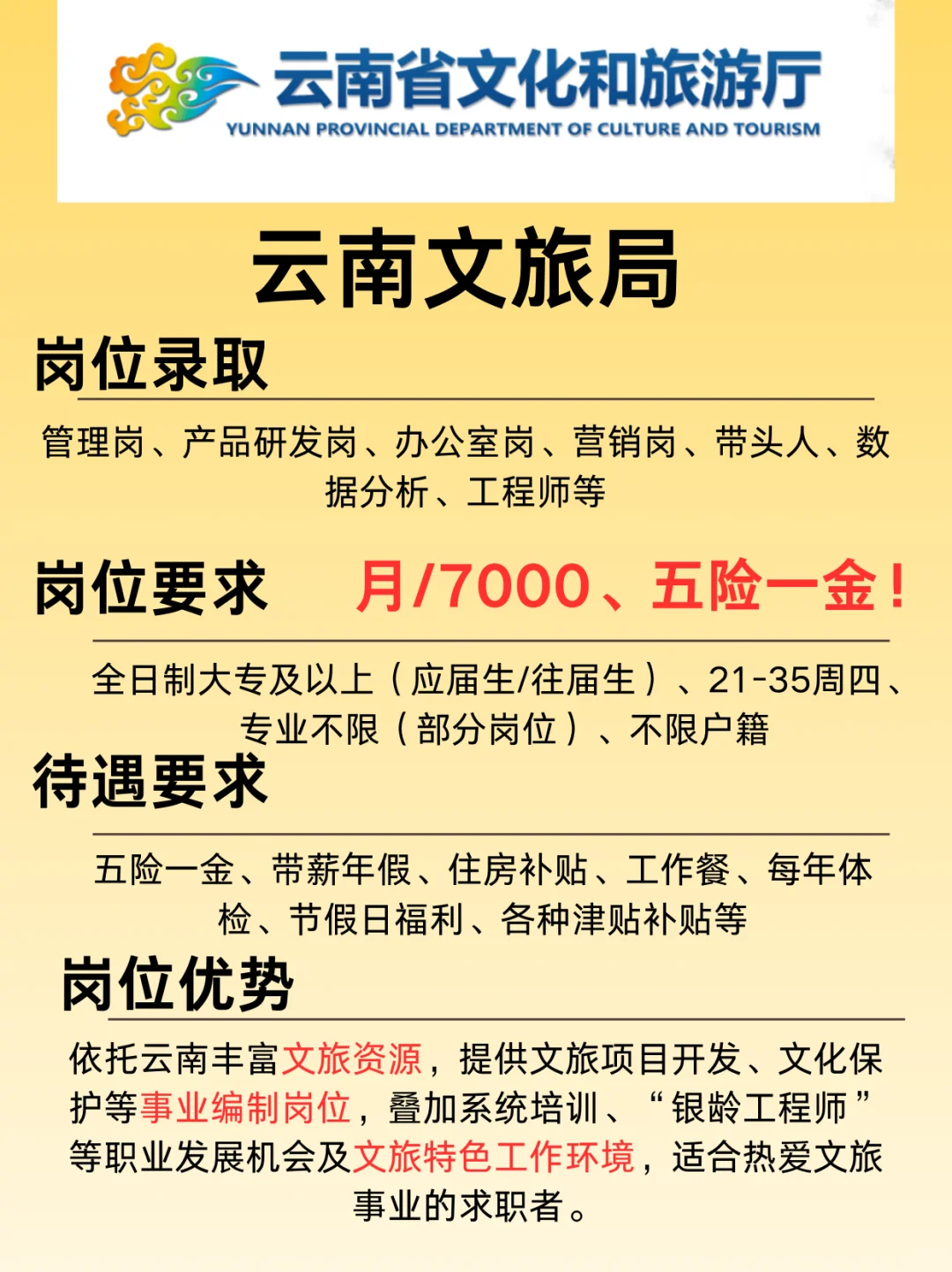云南文旅局招人了