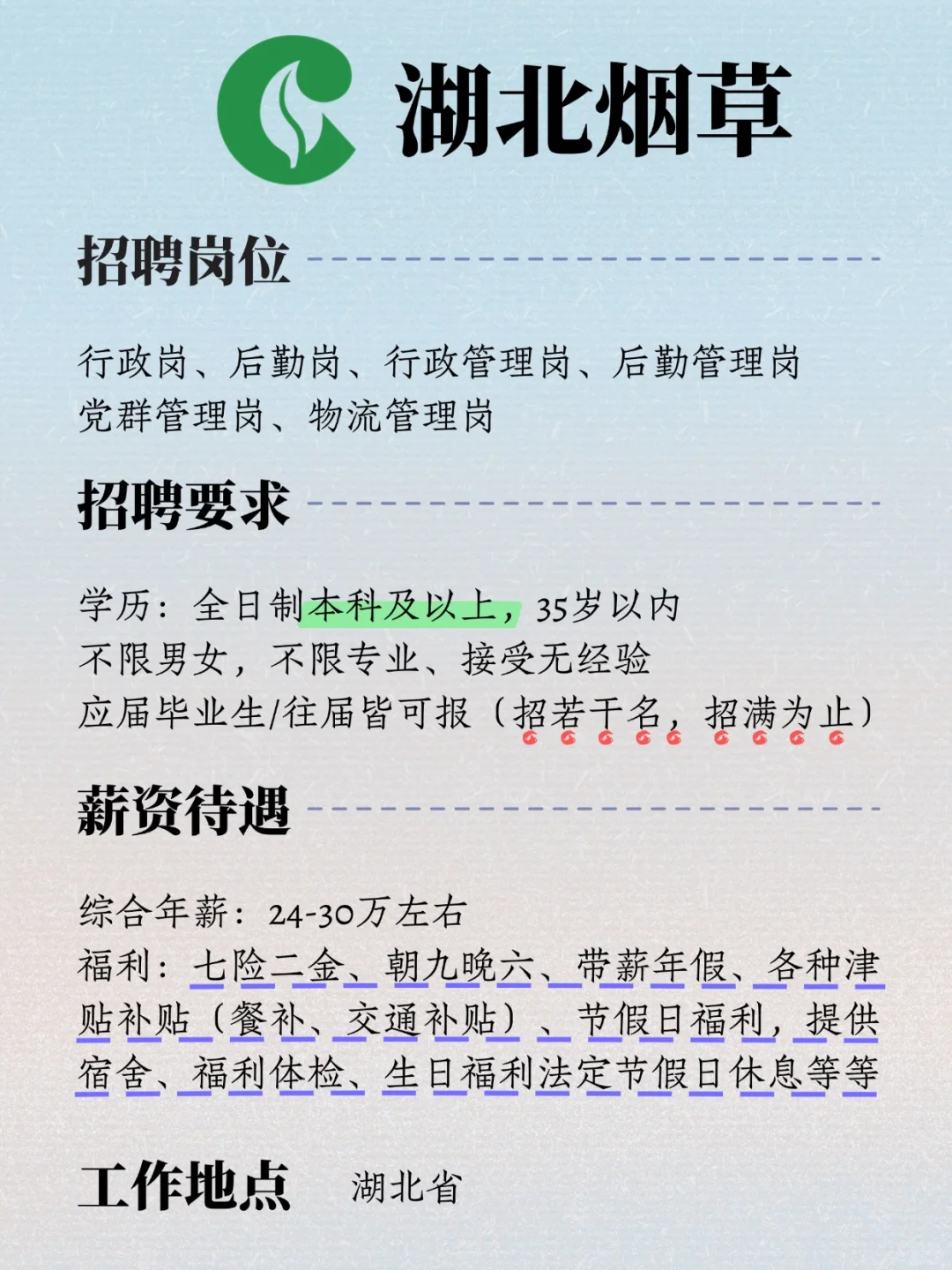 湖北烟草，有同学愿意来吗！速投！