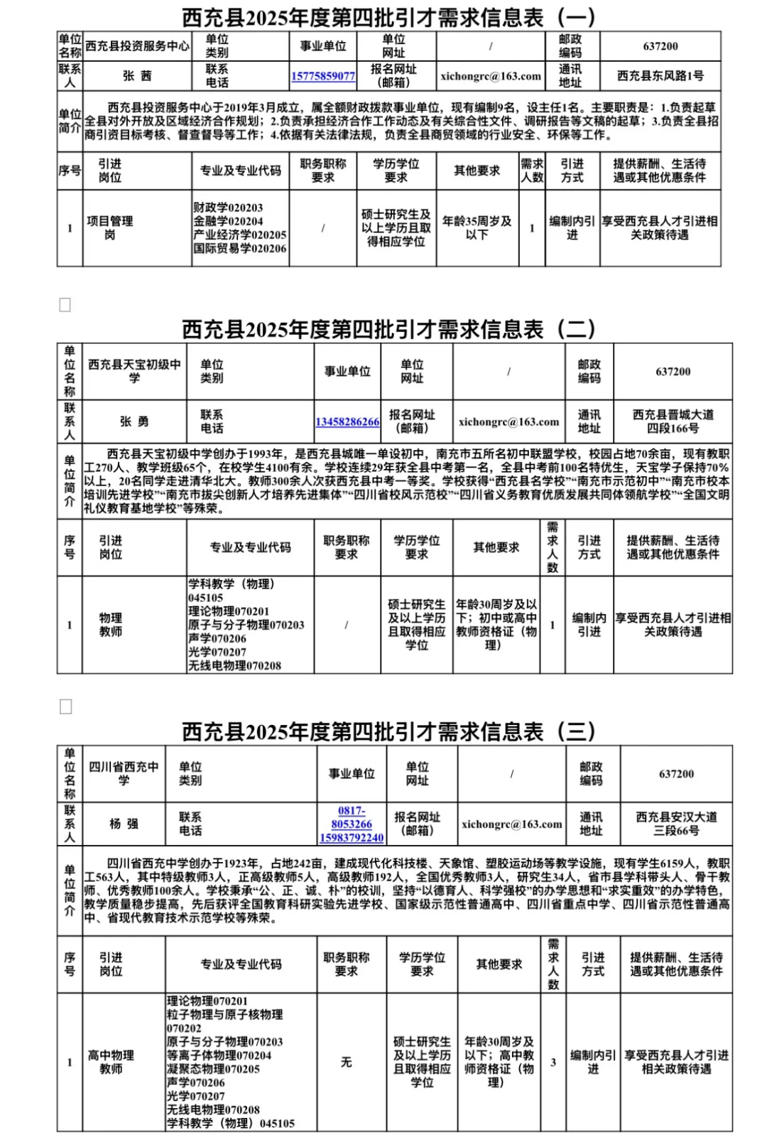 2025下半年南充市西充县事业单位考核招聘17