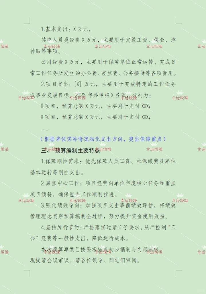 预算编制要上领导班子会，汇报材料如何写？