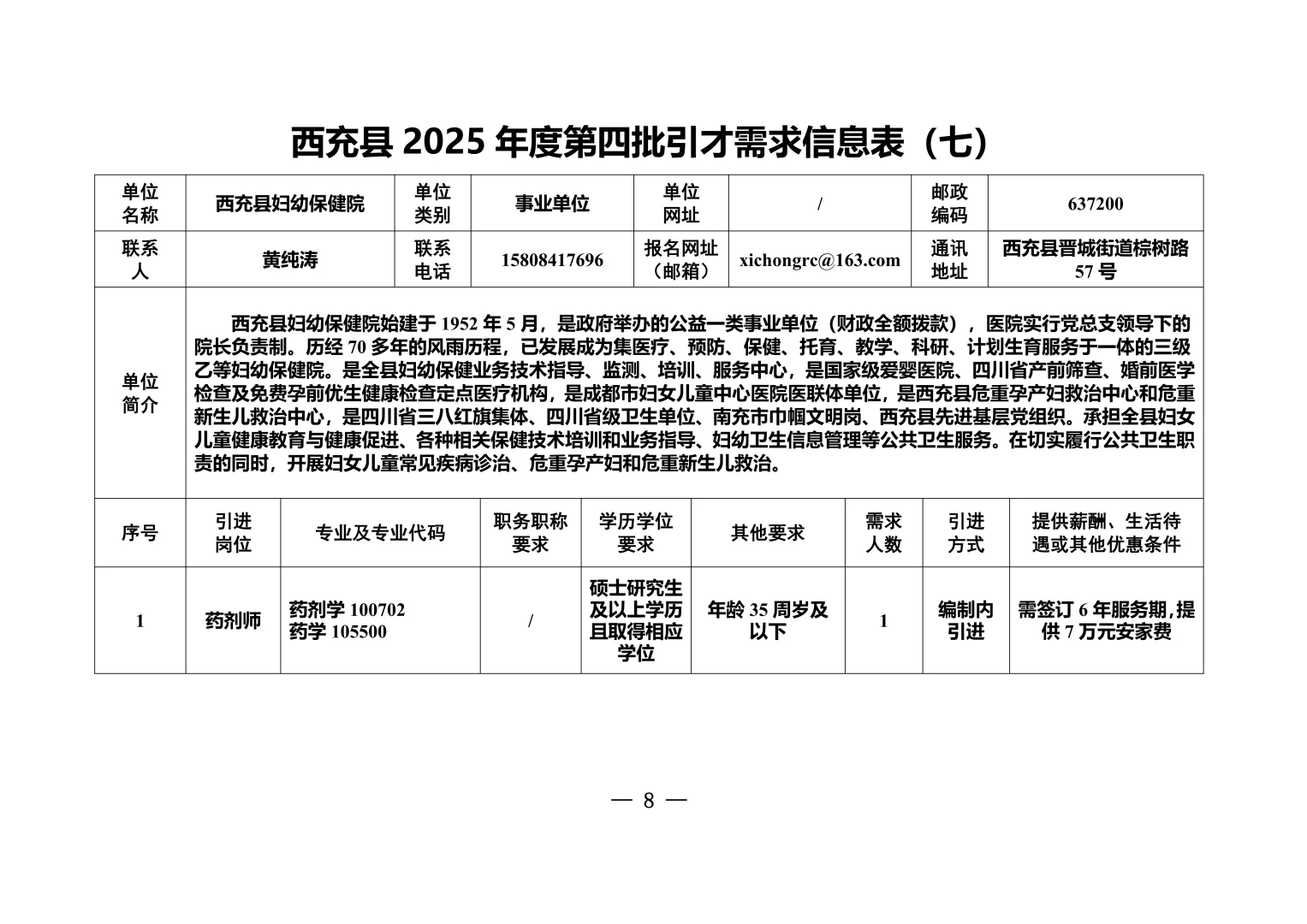 南充市西充县第四批人才引进17人