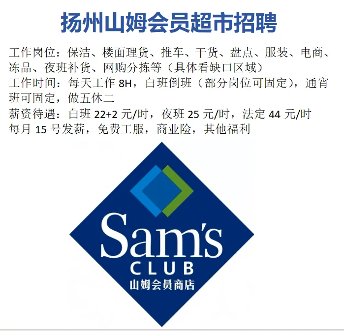扬州山姆超市招聘