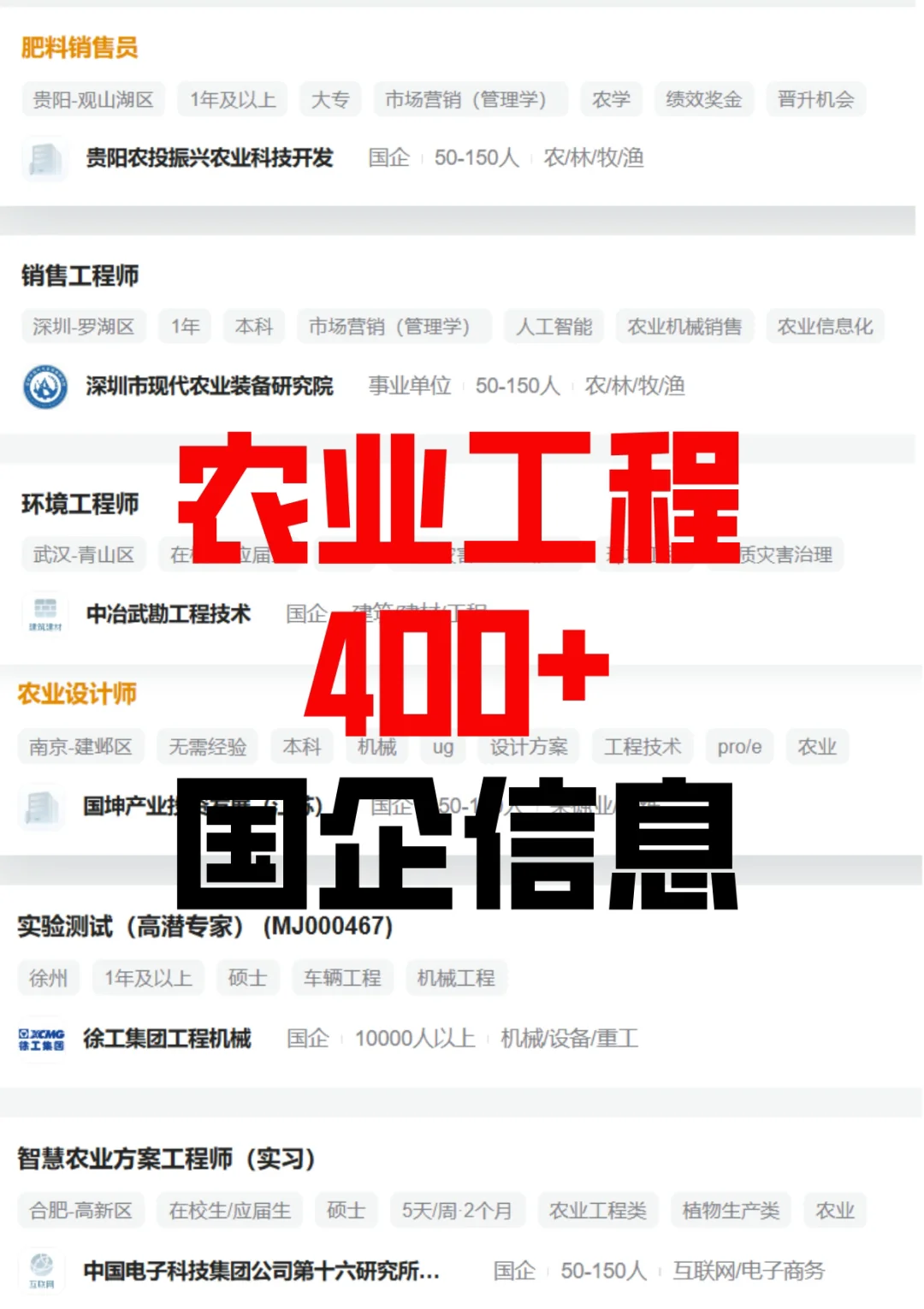 农业工程国企岗位没人投？