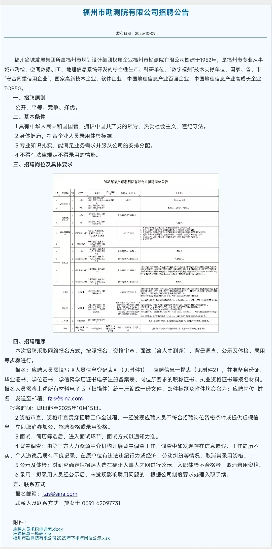 2025年福州市勘测院有限公司招聘20人公告