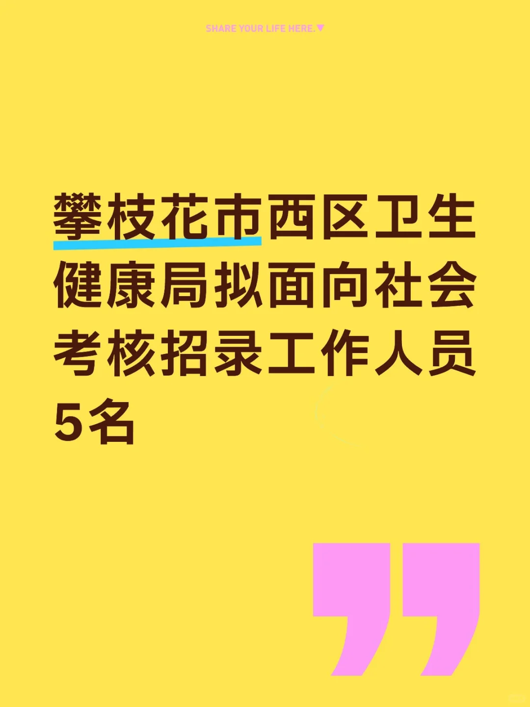 攀枝花市西区卫健局招录公告