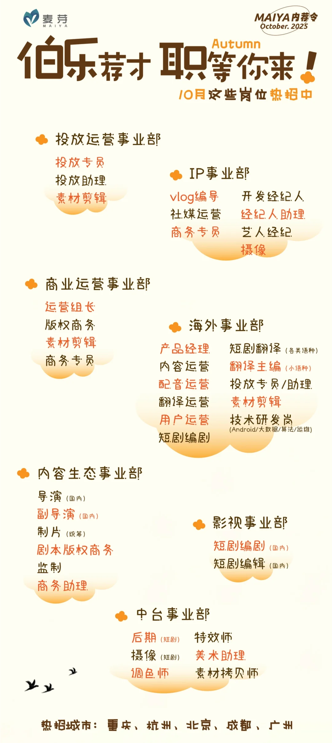 麦芽十月热招直推！岗位多到挑花眼～
