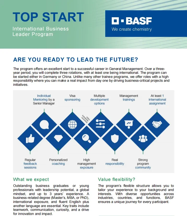 BASF巴斯夫 TOPSTART 管培 3年内可投