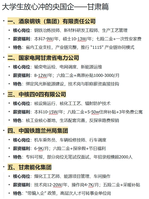 大学生放心冲的央国企——甘肃篇