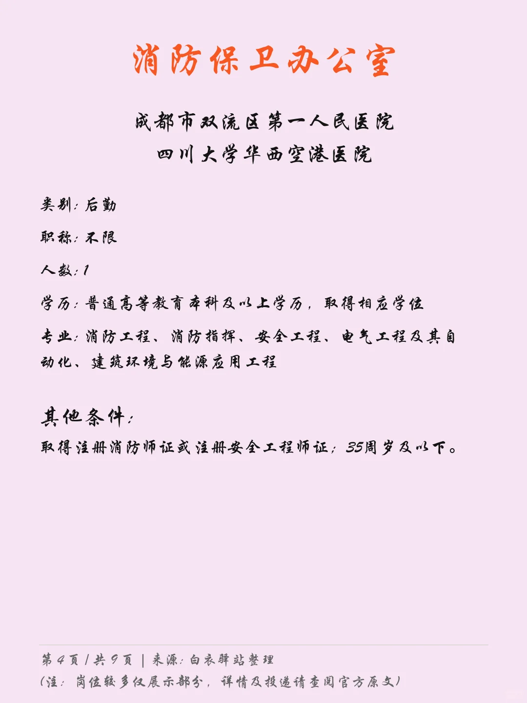 成都双流区第一人民医院最新招聘05.09