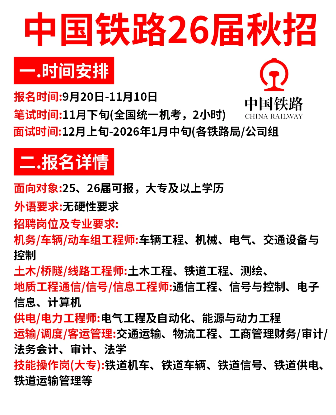 中国铁路2026届校园招聘公告