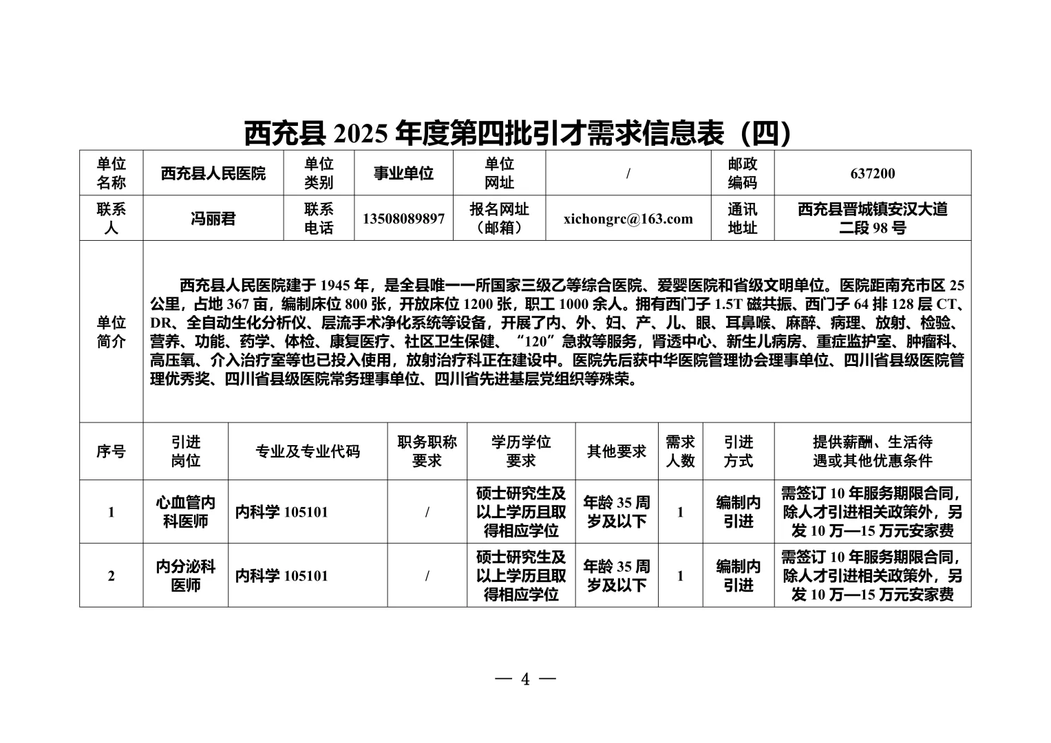 南充市西充县第四批人才引进17人
