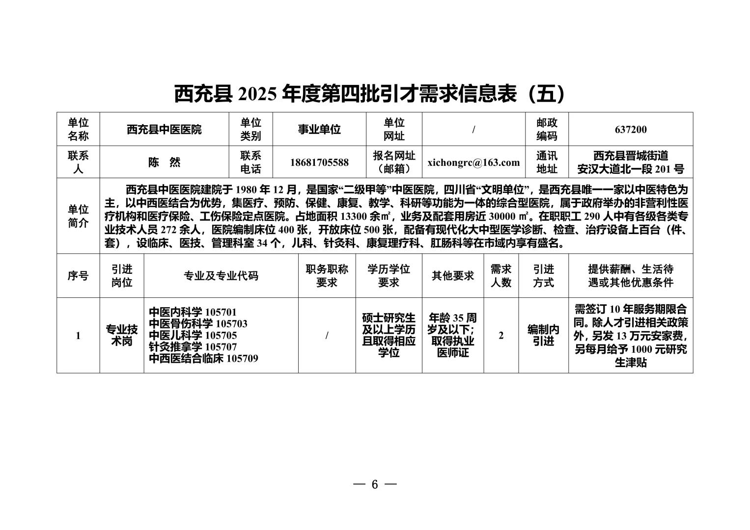 南充市西充县第四批人才引进17人