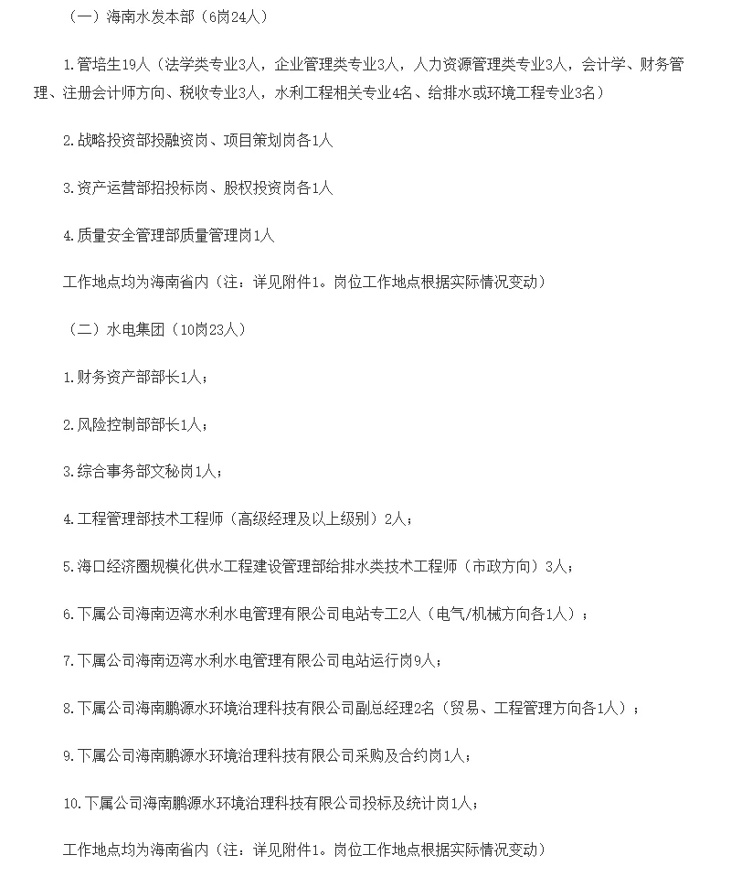 海南省水利水务发展集团招聘工作人员75名